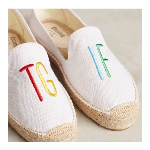SOLUDOS x ASHKAHN TGIF Embroidered Canvas Espadrilles Flats in White Size 7.5 - Picture 12 of 12